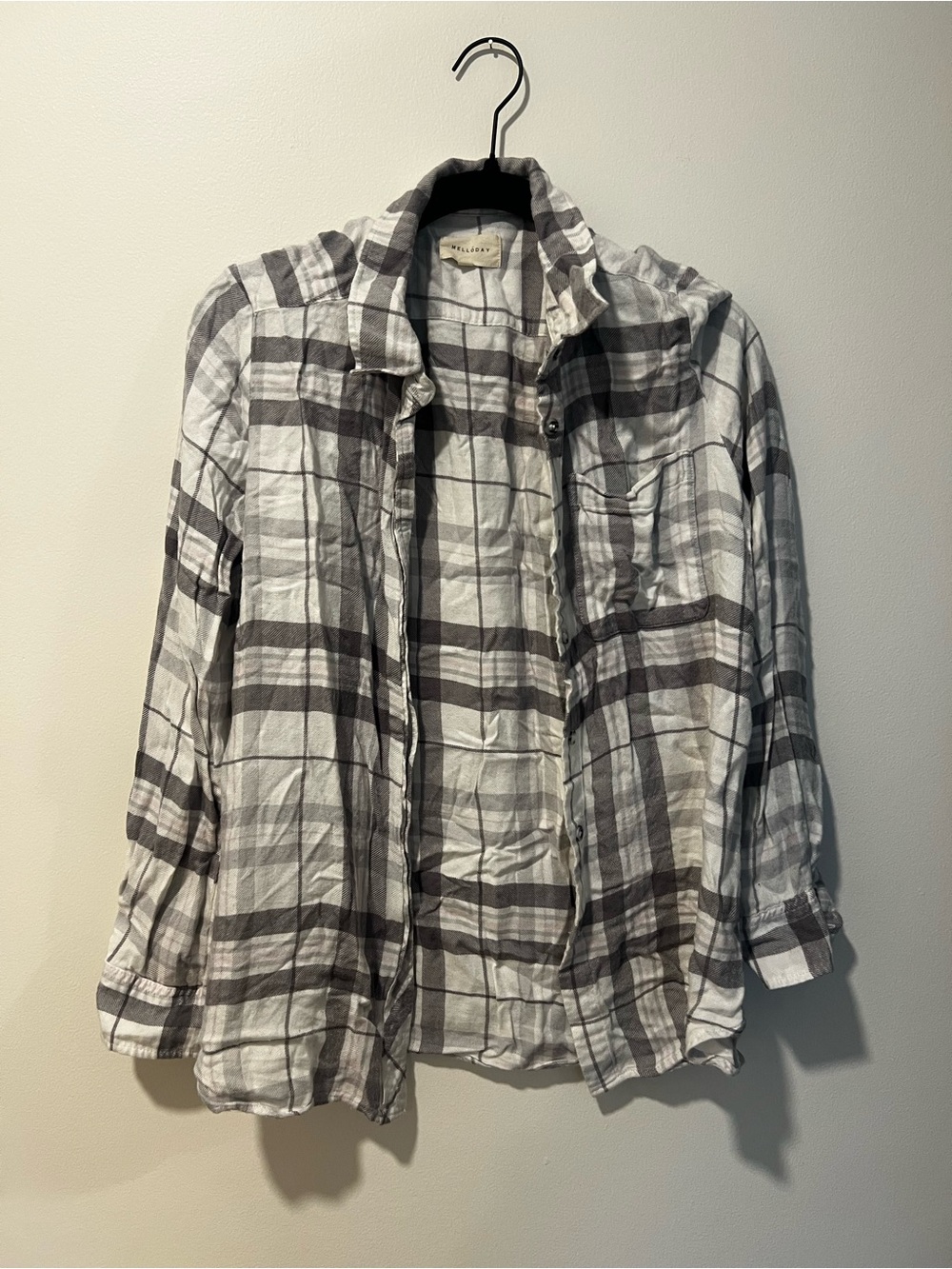 MELLODAY Gray and White Plaid Button-Down Shirt
